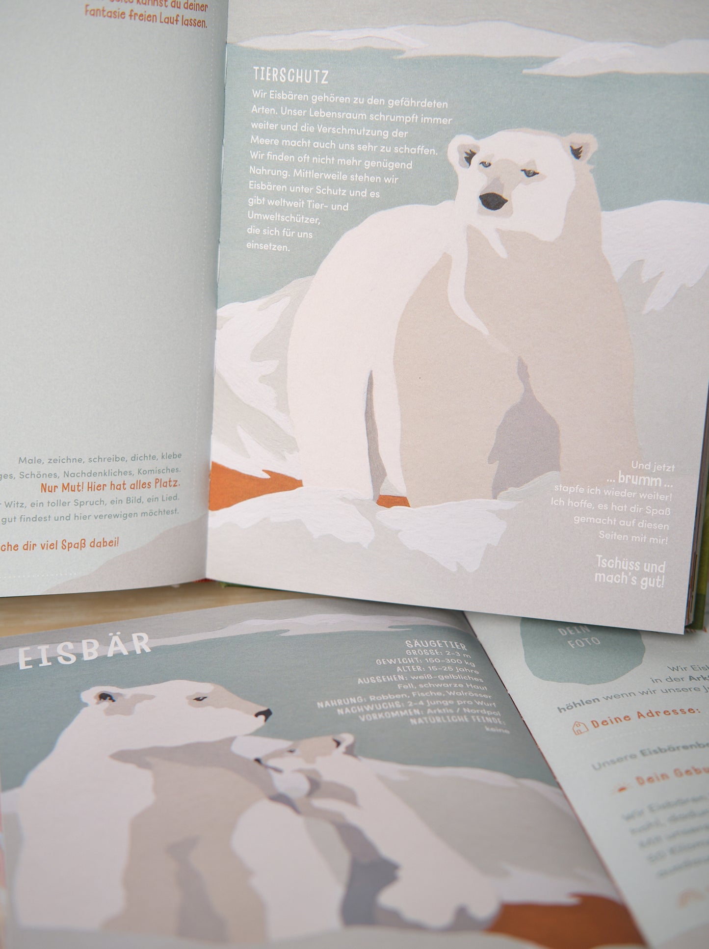 Das wilde Freundebuch | Atelier Freudenthal | Eisbär | Kinderbuch | selfpublisher | hochwertig und nachhaltig | in Deutschland produziert | liebevolles Design, handgemalte Illustrationen | für Kinder im Alter von 5-12 Jahren (und darüber hinaus)