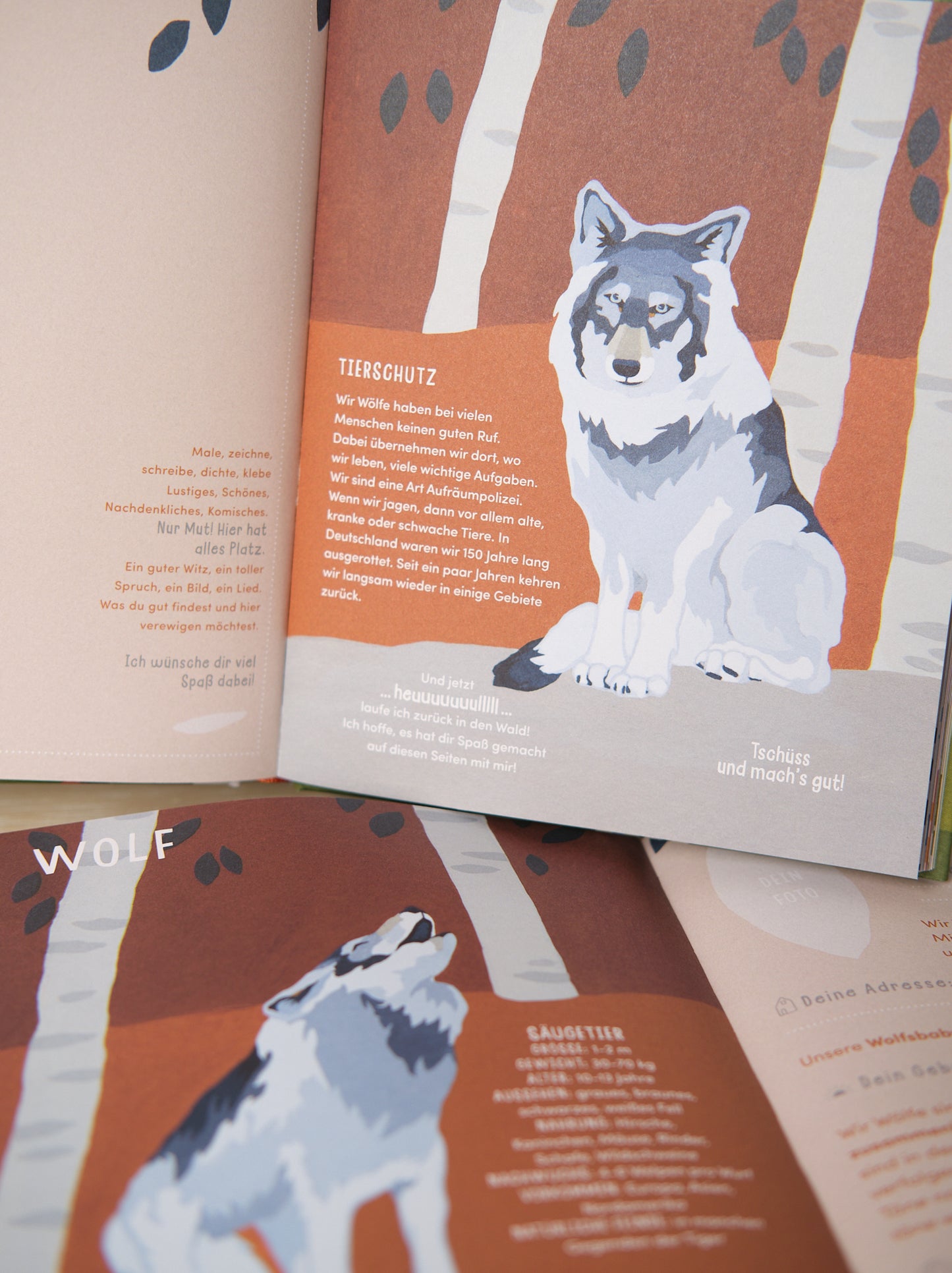 Das wilde Freundebuch | Atelier Freudenthal | Wolf | Kinderbuch | selfpublisher | hochwertig und nachhaltig | in Deutschland produziert | liebevolles Design, handgemalte Illustrationen | für Kinder im Alter von 5-12 Jahren (und darüber hinaus)
